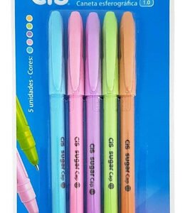 Estojo Caneta Esferográfica Cis 1.0 Sugar Cap 5 Cores Pastel