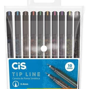 Caneta Extra Fina Cis Tip Line 0.4mm Estojo Com 10 Cores Cor