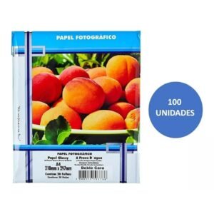 Papel Fotografico Inkjet A4 Glossy Dupla Face 180g Cor Branc - Dupla Face 180g, 100 folhas