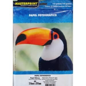 Papel Fotográfico Inkjet A4 Glossy 115g 50 Fls Masterprint Cor Branco - Papel 115g/ 50 folhas