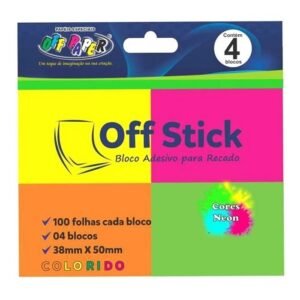 Bloco Adesivo Para Recado Off Stick 38x50mm 4 Cores