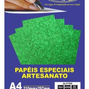 Papel A4 Glitter 180g/m Especiais Artesanato - Pacote 5fls