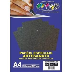 Papel Glitter A4 Metalizado 250g 10fls Topodebolo Off Paper - Preto