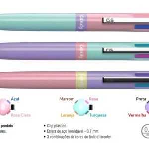 Kit 03 Canetas 4 Cores Cis Candy 07 Mm Coloridas