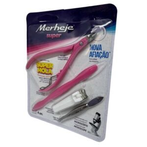 Kit Merheje Super Alicate Cortador De Unhas Espátula E Pinça - Rosa