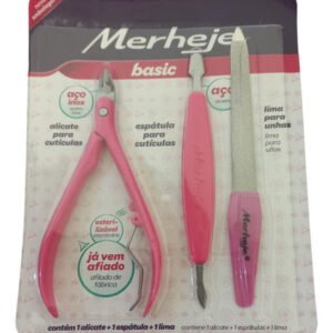 Kit Alicate Cutícula + Espatula + Lima Merheje - Rosa