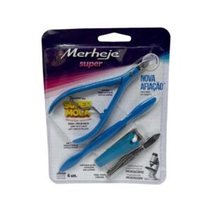 Kit Merheje Super Alicate Cortador De Unhas Espátula E Pinça - Azul