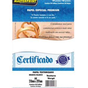 Papel Textura Vergê 180g Branco A4 50 Folhas Masterprint - Branco