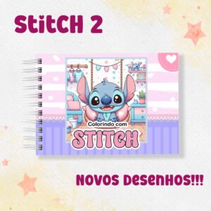 Livro De Colorir Stitch Capa Dura 50 Páginas Folha Grossa 180g A5 - Presente Para Crianças E Adultos, Combater O Estress - Rosa e roxo