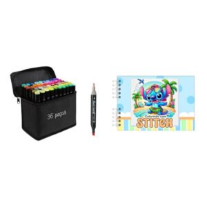 Kit de Caneta com Livro de Colorir - Kit Caneta 36 + Cad Lilo Azul