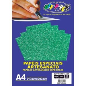Papel Glitter A4 Metalizado 250g 10fls Topodebolo - Verde