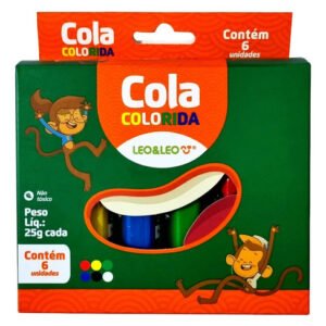 Cola Escolar 6 Cores Colorida Artesanato 25g- Leo & Leo - Colorido