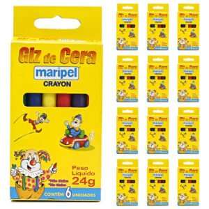 Giz De Cera Não Toxico Maripel Com 06 Embalagem Com 12 Cxs Colorido