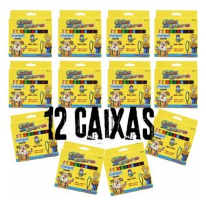 Kit 12 Caixas Giz De Cera 12 Cores Maripel Escolar Colorido